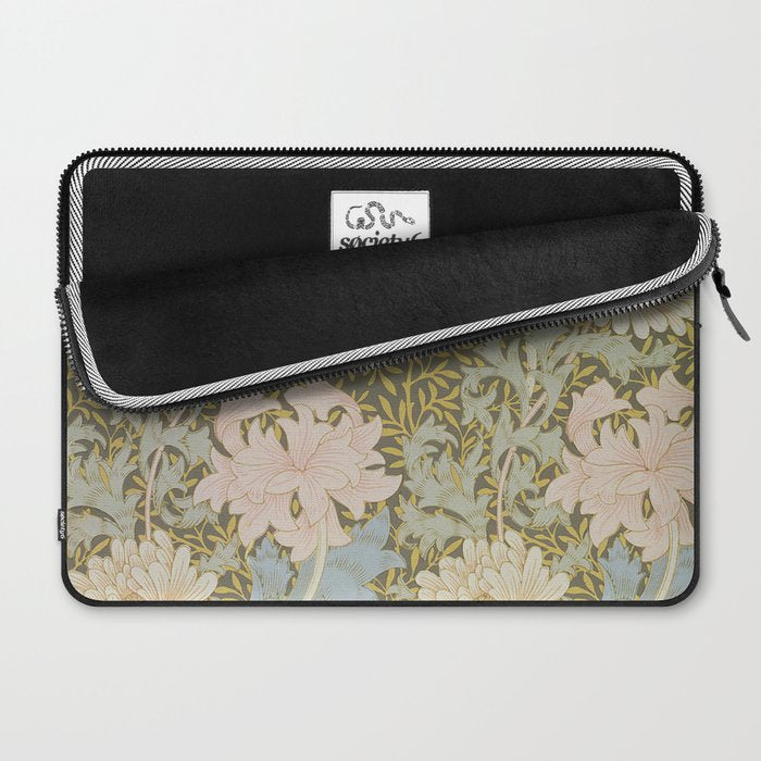 William Morris Vintage Chrysanthemum Pastel Pink Gold Blue 1876  Laptop Sleeve Gallery Image 2