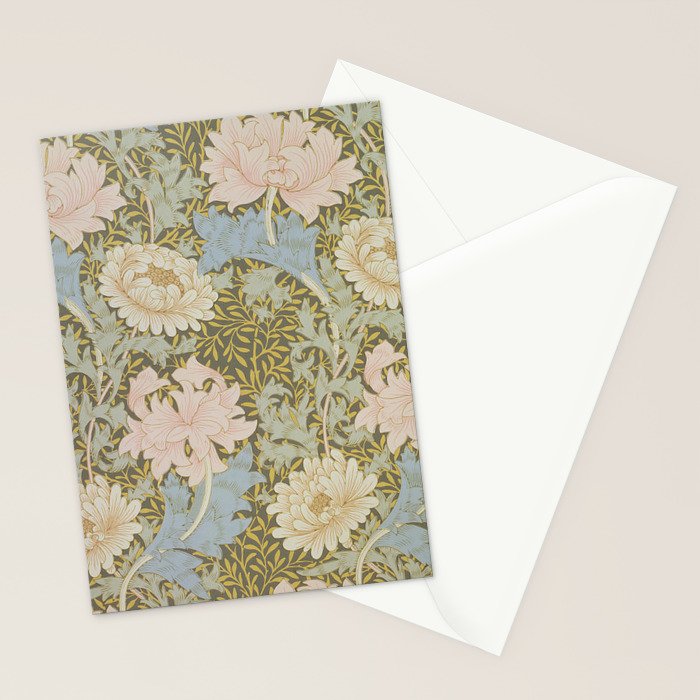 William Morris Vintage Chrysanthemum Pastel Pink Gold Blue 1876  Stationery Card Gallery Image 2