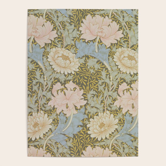 William Morris Vintage Chrysanthemum Pastel Pink Gold Blue 1876  Poster Gallery Image 4