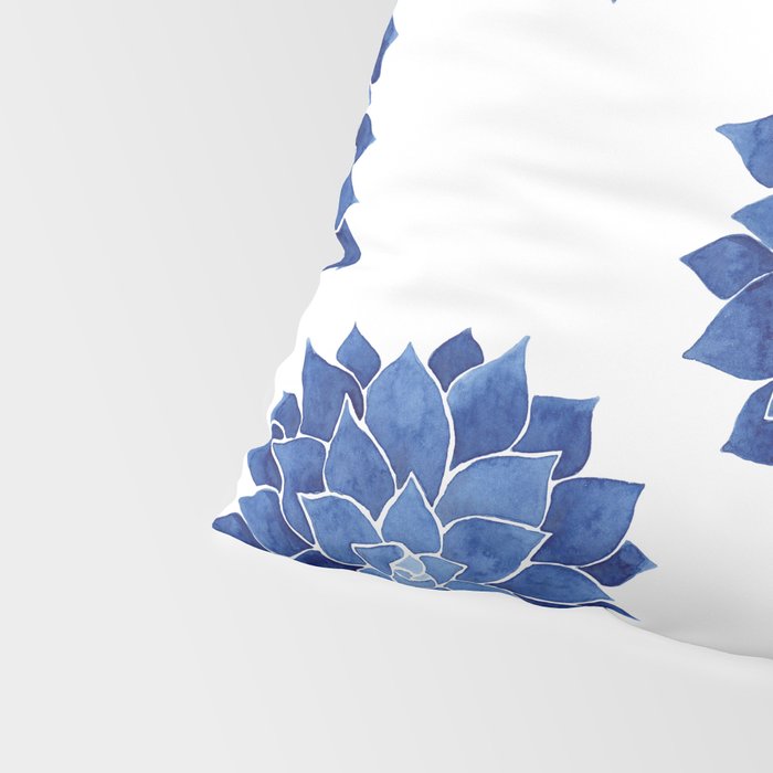 Indigo Succulent |  Watercolor Painting Pillow Sham Gallery Image 4