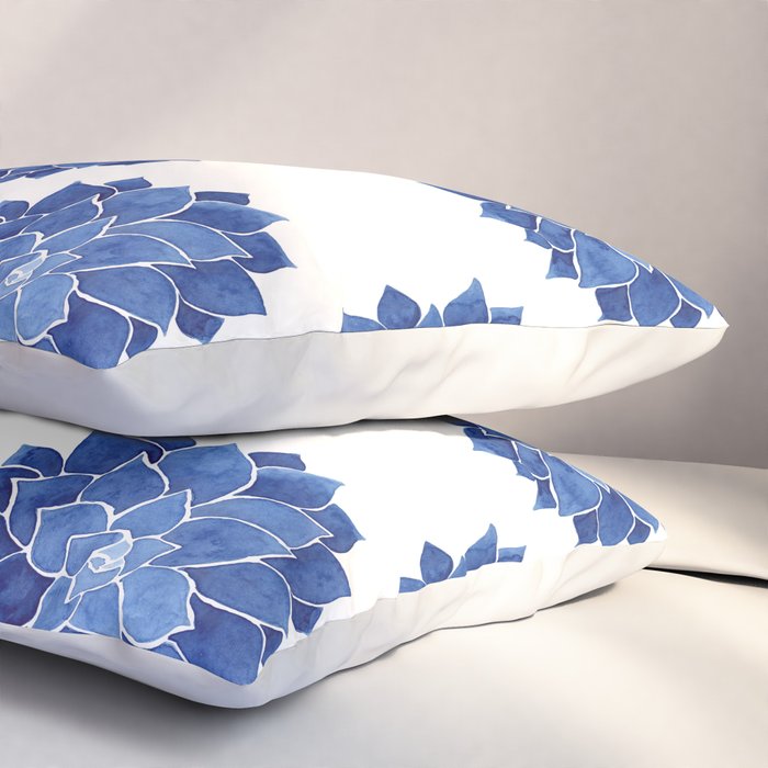 Indigo Succulent |  Watercolor Painting Pillow Sham Gallery Image 3