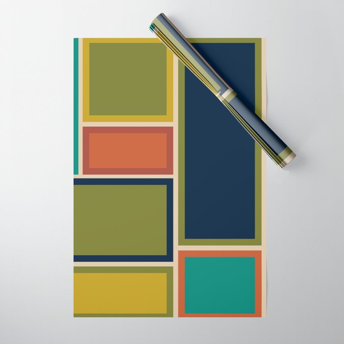 Modular Midcentury Modern Geometric Pattern in Retro Mid Mod Colors Wrapping Paper Gallery Image 1