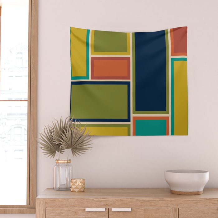 Modular Midcentury Modern Geometric Pattern in Retro Mid Mod Colors Wall Tapestry Gallery Image 2