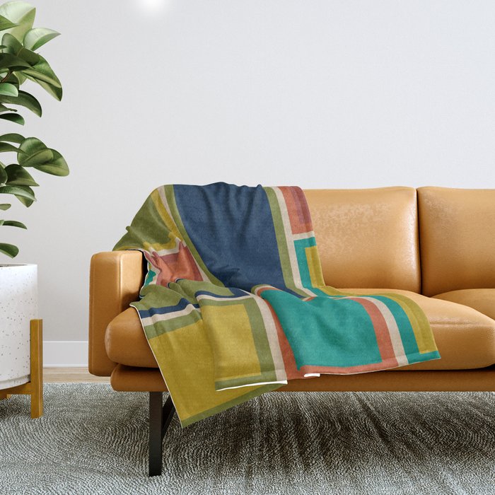 Modular Midcentury Modern Geometric Pattern in Retro Mid Mod Colors Throw Blanket Gallery Image 1