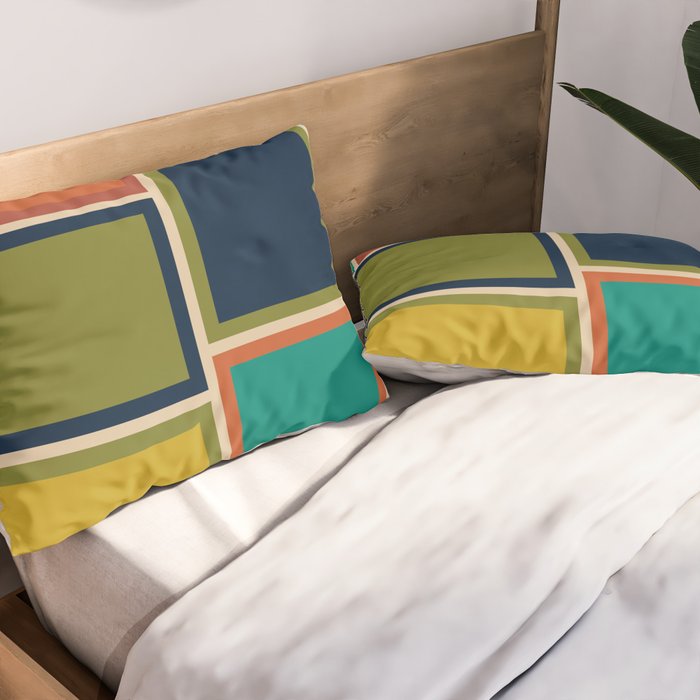 Modular Midcentury Modern Geometric Pattern in Retro Mid Mod Colors Pillow Sham Gallery Image 2
