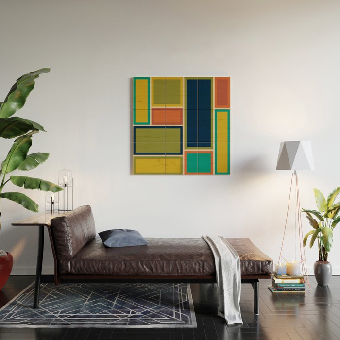 Modular Midcentury Modern Geometric Pattern in Retro Mid Mod Colors Wood Wall Art Gallery Image 2