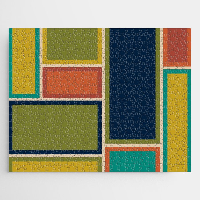 Modular Midcentury Modern Geometric Pattern in Retro Mid Mod Colors Jigsaw Puzzle Gallery Image 1