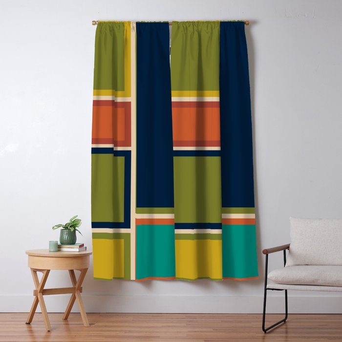 Modular Midcentury Modern Geometric Pattern in Retro Mid Mod Colors Window Curtain Gallery Image 1