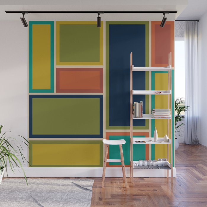 Modular Midcentury Modern Geometric Pattern in Retro Mid Mod Colors Wall Mural Gallery Image 1