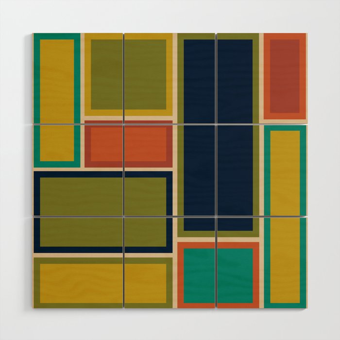 Modular Midcentury Modern Geometric Pattern in Retro Mid Mod Colors Wood Wall Art Gallery Image 1