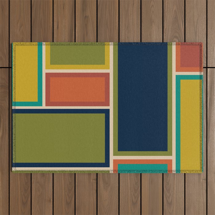 Modular Midcentury Modern Geometric Pattern in Retro Mid Mod Colors Outdoor Rug Gallery Image 1