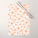 Twinkling Starbursts Mid Century Modern Pattern in White and Orange Wrapping Paper Gallery Image 1