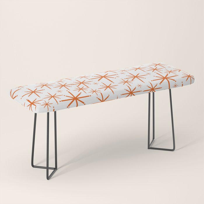 Twinkling Starbursts Mid Century Modern Pattern in White and Orange Bench Gallery Image 1