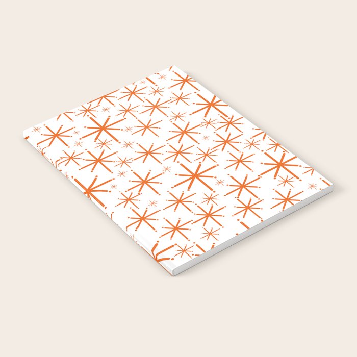 Twinkling Starbursts Mid Century Modern Pattern in White and Orange Notebook Gallery Image 2