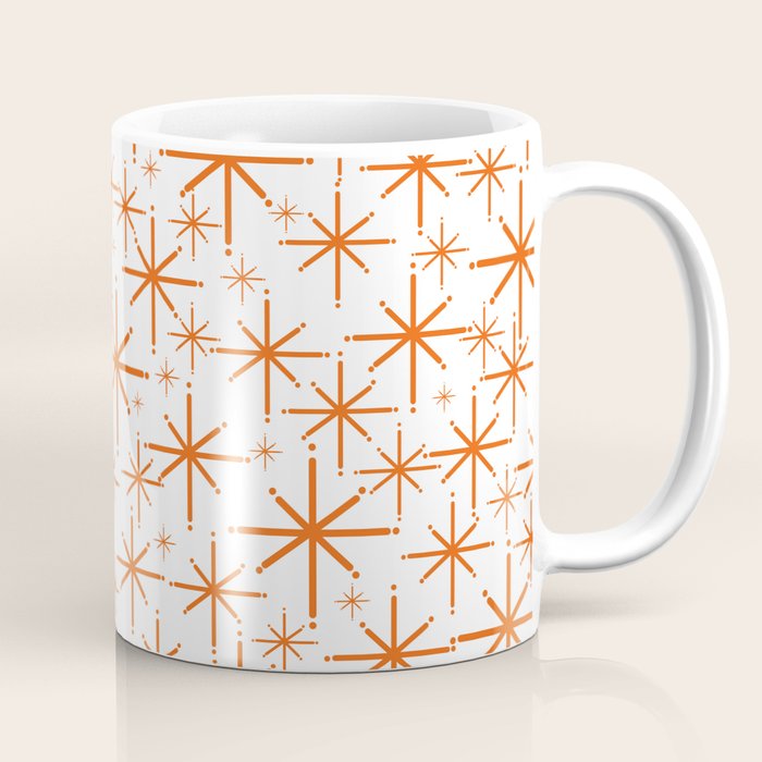 Twinkling Starbursts Mid Century Modern Pattern in White and Orange Coffee Mug Gallery Image 1