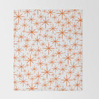Twinkling Starbursts Mid Century Modern Pattern in White and Orange Throw Blanket Gallery Image 2