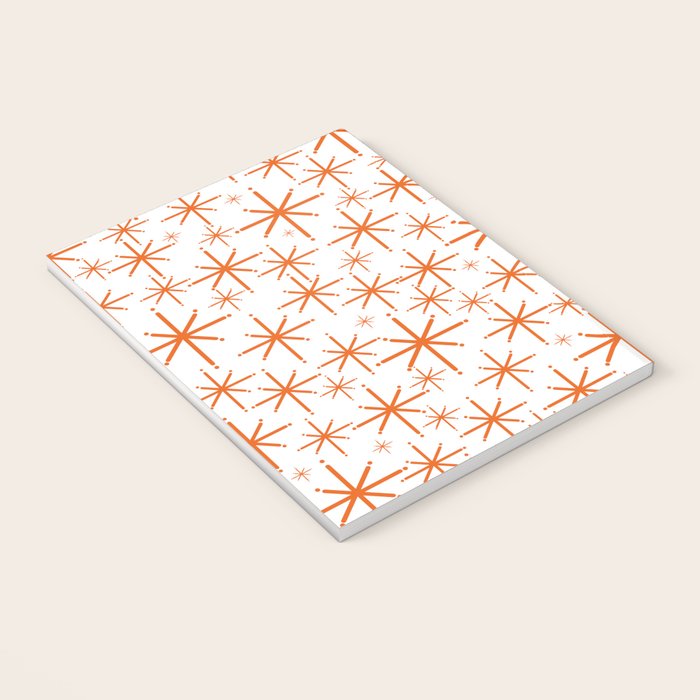Twinkling Starbursts Mid Century Modern Pattern in White and Orange Notebook Gallery Image 3