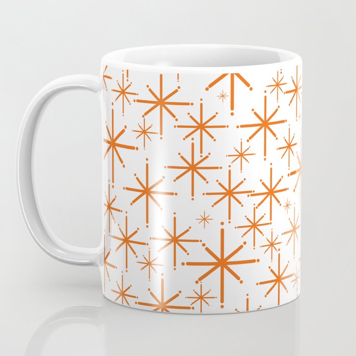 Twinkling Starbursts Mid Century Modern Pattern in White and Orange Coffee Mug Gallery Image 3