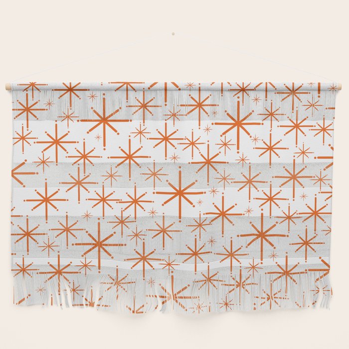 Twinkling Starbursts Mid Century Modern Pattern in White and Orange Wall Hanging Gallery Image 1