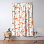 Twinkling Starbursts Mid Century Modern Pattern in White and Orange Window Curtain Gallery Image 5