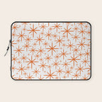 Twinkling Starbursts Mid Century Modern Pattern in White and Orange Laptop Sleeve Gallery Image 1
