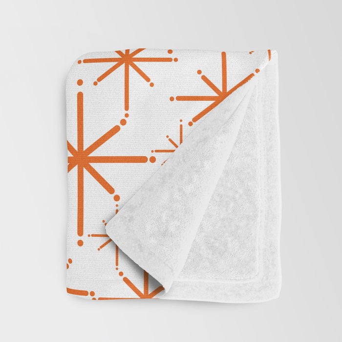Twinkling Starbursts Mid Century Modern Pattern in White and Orange Throw Blanket Gallery Image 3