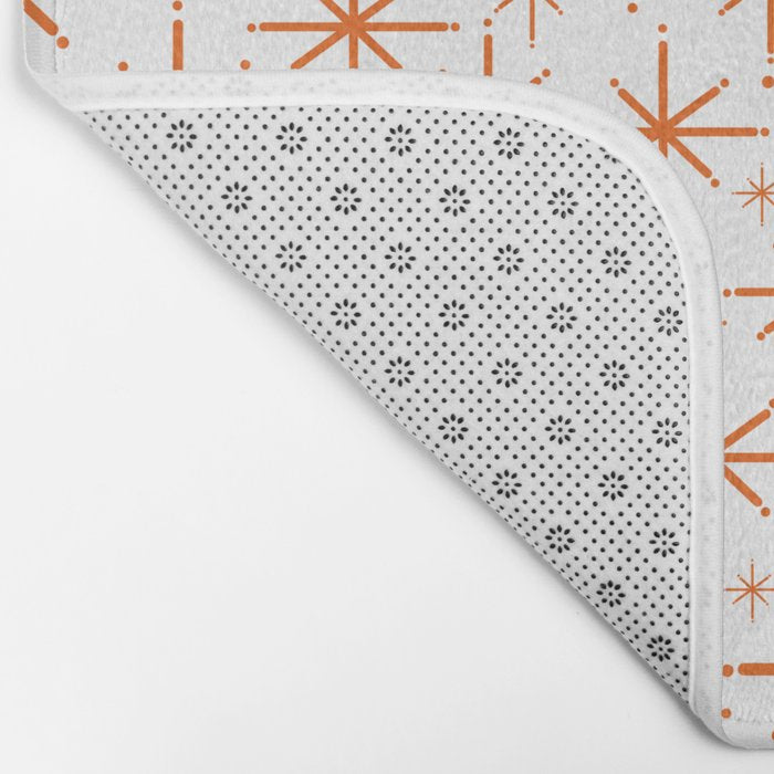 Twinkling Starbursts Mid Century Modern Pattern in White and Orange Bath Mat Gallery Image 2