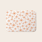 Twinkling Starbursts Mid Century Modern Pattern in White and Orange Bath Mat Gallery Image 1