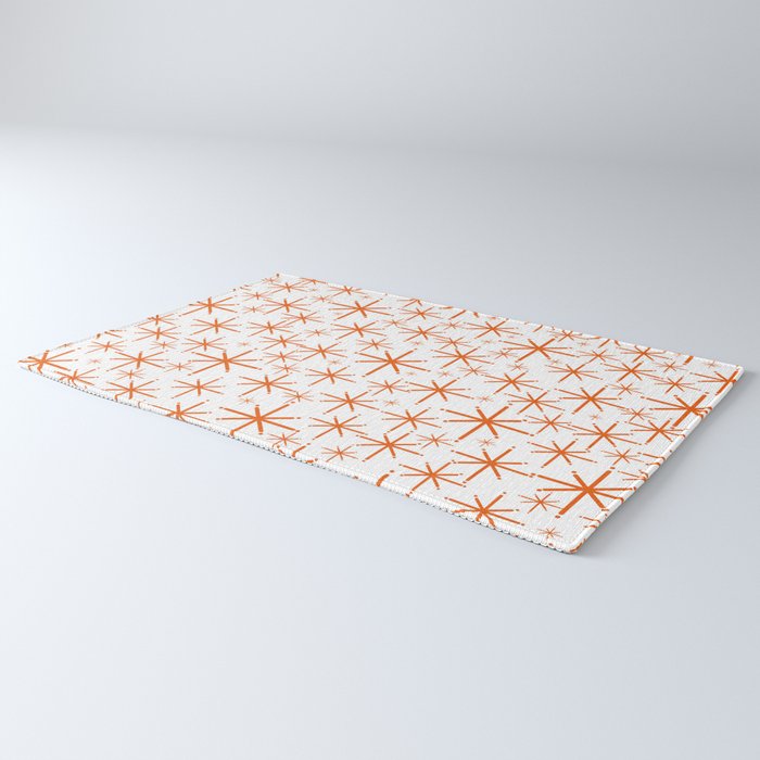 Twinkling Starbursts Mid Century Modern Pattern in White and Orange Rug Gallery Image 3