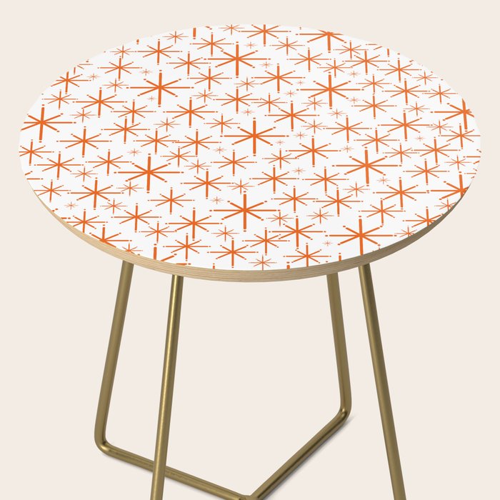 Twinkling Starbursts Mid Century Modern Pattern in White and Orange Side Table Gallery Image 2