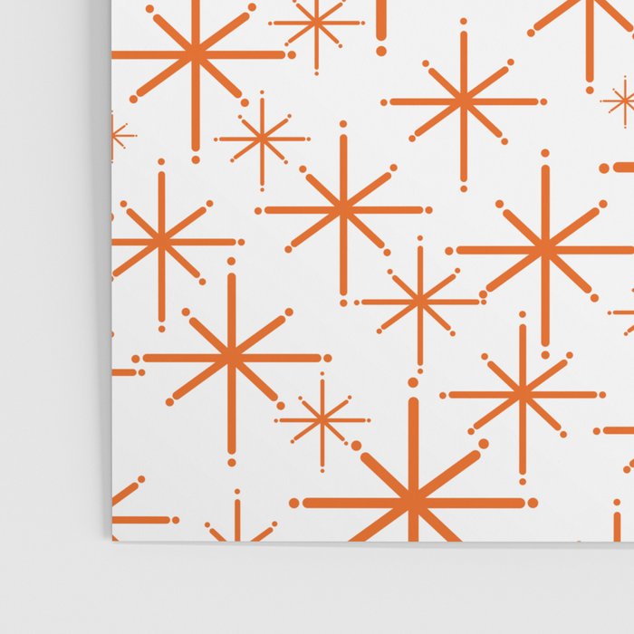 Twinkling Starbursts Mid Century Modern Pattern in White and Orange Poster Gallery Image 3