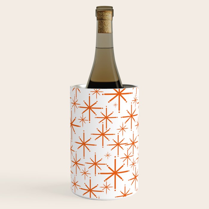 Twinkling Starbursts Mid Century Modern Pattern in White and Orange Wine Chiller Gallery Image 2