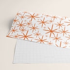 Twinkling Starbursts Mid Century Modern Pattern in White and Orange Wrapping Paper Gallery Image 2