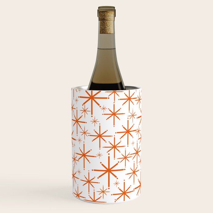 Twinkling Starbursts Mid Century Modern Pattern in White and Orange Wine Chiller Gallery Image 3