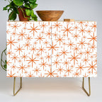 Twinkling Starbursts Mid Century Modern Pattern in White and Orange Credenza Gallery Image 1