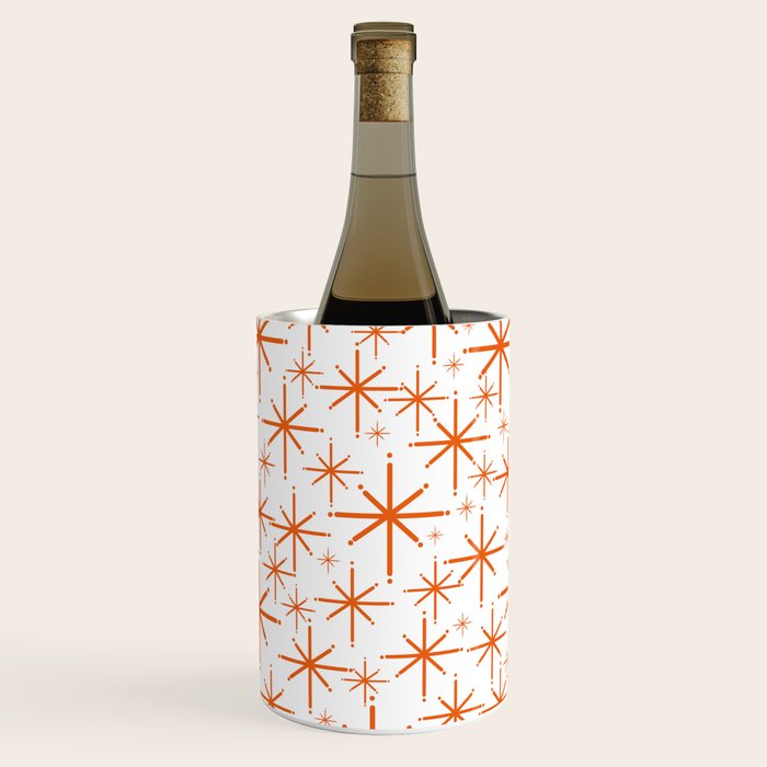 Twinkling Starbursts Mid Century Modern Pattern in White and Orange Wine Chiller Gallery Image 1