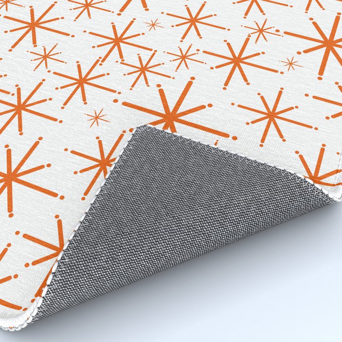Twinkling Starbursts Mid Century Modern Pattern in White and Orange Rug Gallery Image 4