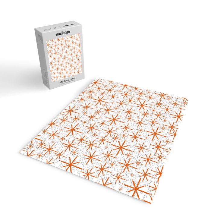 Twinkling Starbursts Mid Century Modern Pattern in White and Orange Jigsaw Puzzle Gallery Image 2
