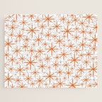 Twinkling Starbursts Mid Century Modern Pattern in White and Orange Jigsaw Puzzle Gallery Image 1