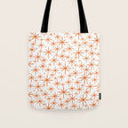 Twinkling Starbursts Mid Century Modern Pattern in White and Orange Tote Bag Gallery Image 1
