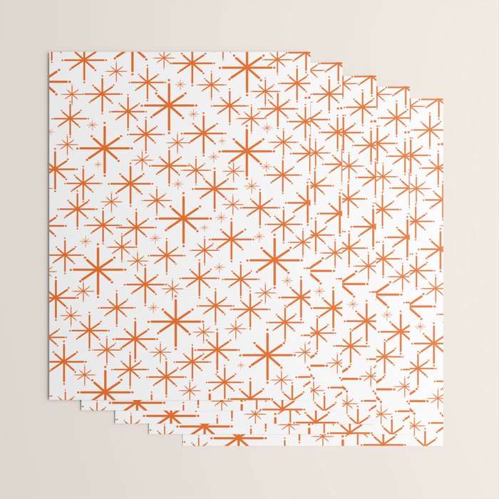 Twinkling Starbursts Mid Century Modern Pattern in White and Orange Wrapping Paper Gallery Image 3