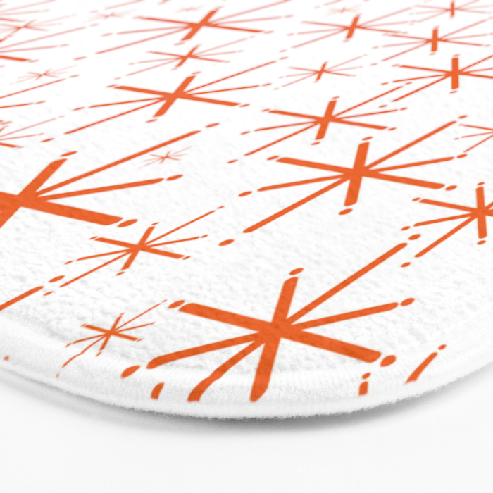 Twinkling Starbursts Mid Century Modern Pattern in White and Orange Bath Mat Gallery Image 3