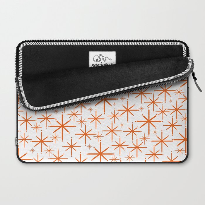 Twinkling Starbursts Mid Century Modern Pattern in White and Orange Laptop Sleeve Gallery Image 2