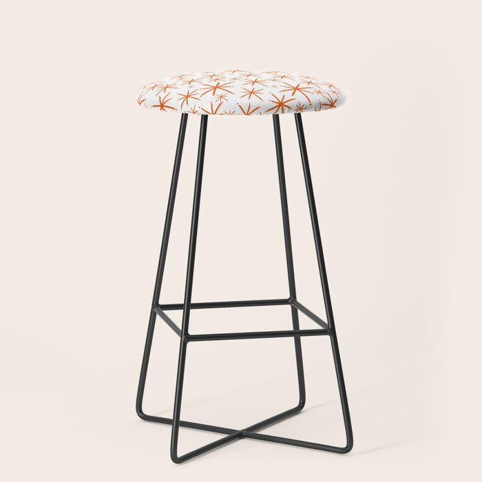 Twinkling Starbursts Mid Century Modern Pattern in White and Orange Stool Gallery Image 1