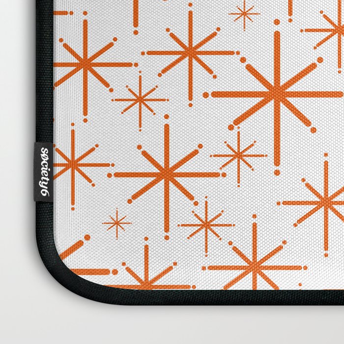 Twinkling Starbursts Mid Century Modern Pattern in White and Orange Laptop Sleeve Gallery Image 3