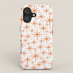 Twinkling Starbursts Mid Century Modern Pattern in White and Orange iPhone Case Gallery Image 1