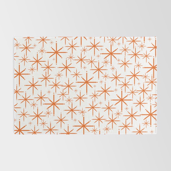 Twinkling Starbursts Mid Century Modern Pattern in White and Orange Rug Gallery Image 2
