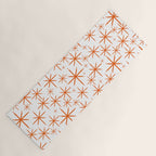 Twinkling Starbursts Mid Century Modern Pattern in White and Orange Yoga Mat Gallery Image 1