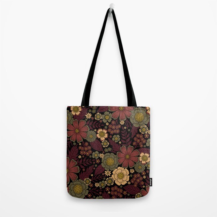 Classy Burgundy, Cream & Sage Green Floral Pattern Tote Bag Gallery Image 2