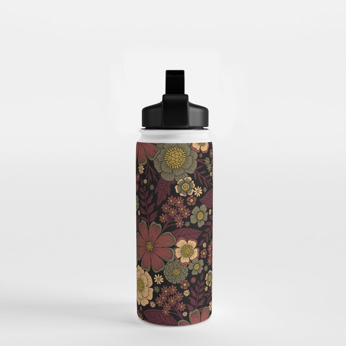 Classy Burgundy, Cream & Sage Green Floral Pattern Water Bottle Gallery Image 2